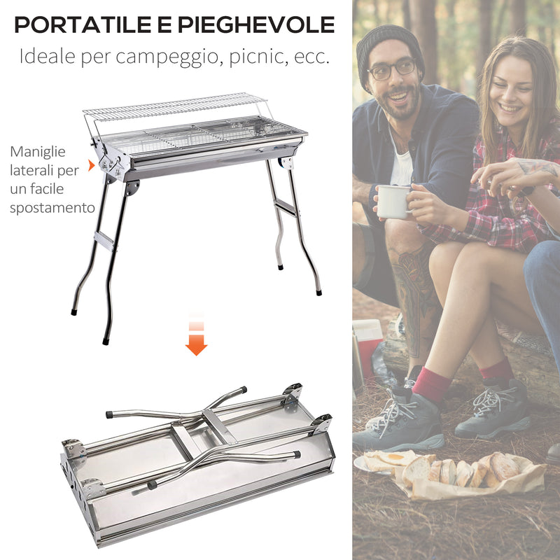 Barbecue a Carbone Carbonella Portatile in Acciaio 100x43x68 cm  Rack