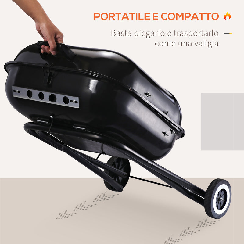 Barbecue a Carbone Carbonella Portatile con 2 Ruote 57x70x86 cm  TravelF