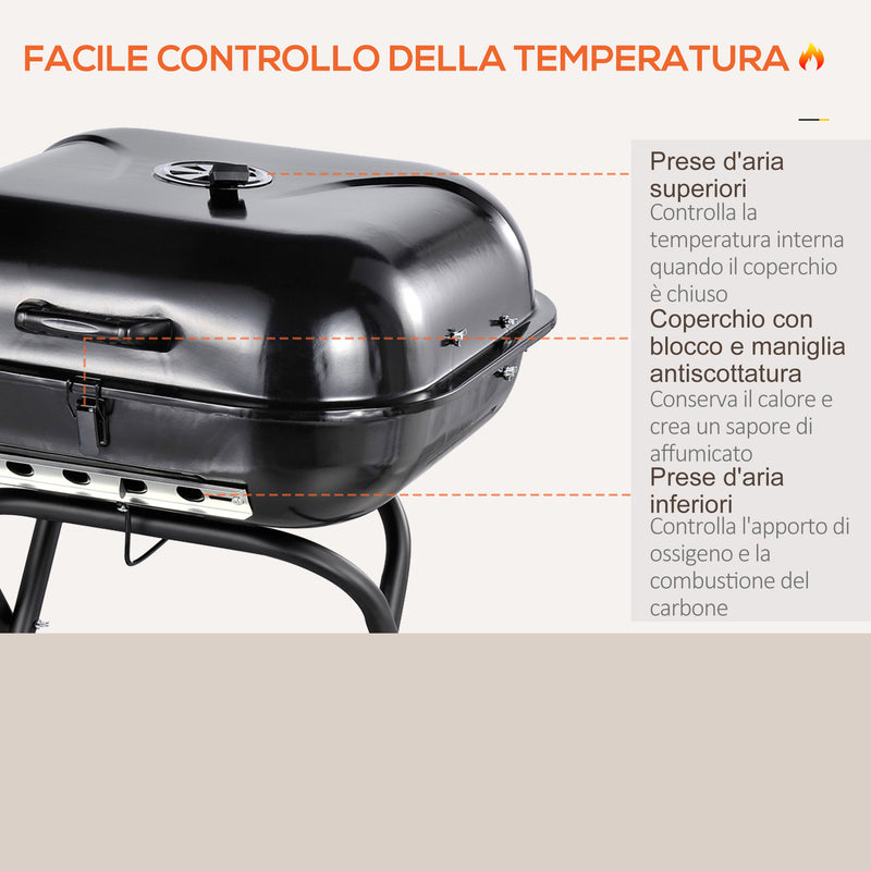 Barbecue a Carbone Carbonella Portatile con 2 Ruote 57x70x86 cm  TravelF