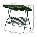 Dondolo 3 Posti da Giardino 170x110x153 cm  Swivel Verde e Bianco