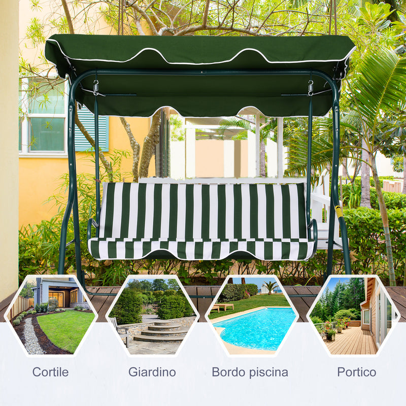 Dondolo 3 Posti da Giardino 170x110x153 cm  Swivel Verde e Bianco
