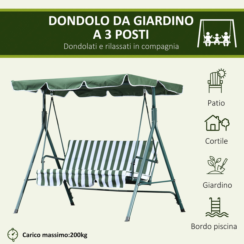 Dondolo 3 Posti da Giardino 170x110x152 cm  Swivel Verde e Bianco