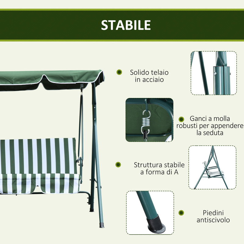 Dondolo 3 Posti da Giardino 170x110x152 cm  Swivel Verde e Bianco