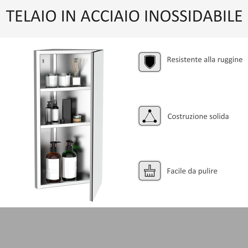 Pensile da Bagno Angolare 1 Anta Specchio 60x30x18,4 cm  Corn Bianco