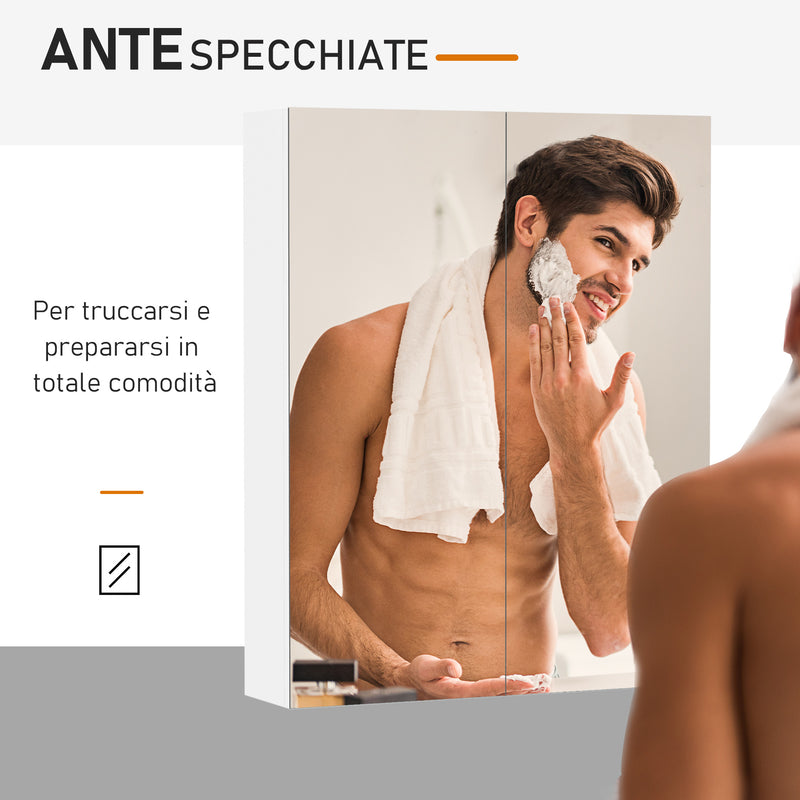 Pensile da Bagno 2 Ante Specchio in MDF 60x15x75 cm  Morning Bianco