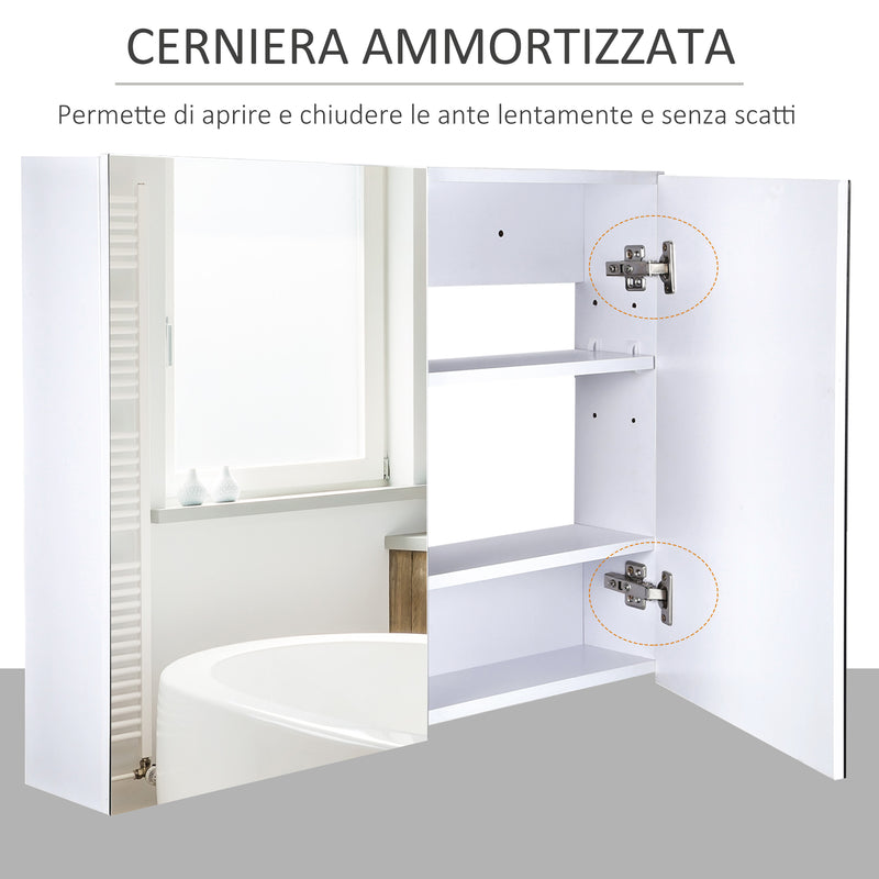 Pensile da Bagno 2 Ante Specchio in MDF 80x15x60 cm  MoreMorning Bianco