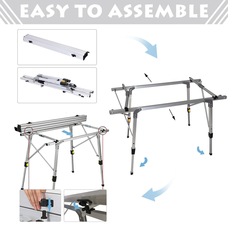 Tavolo da Campeggio Picnic Avvolgibile in Alluminio 90x53x45/65 cm  Wrap