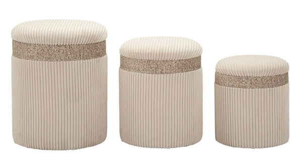 prezzo Puff con Contenitore Cortina Crema Set 3 Pz Ø40,5x49,5 cm - Ø35x42 cm - Ø31x38 cm in MDF e Spugna e Poliestere Crema