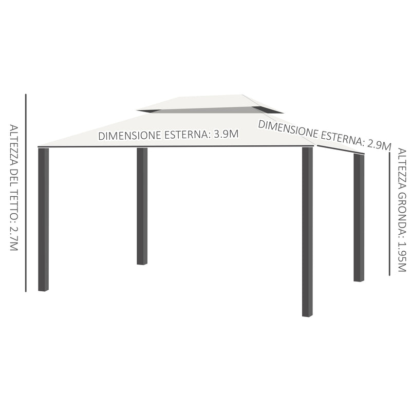Gazebo da Giardino 3x4 m con Zanzariere e Doppio Tetto  Klaus Bianco Crema