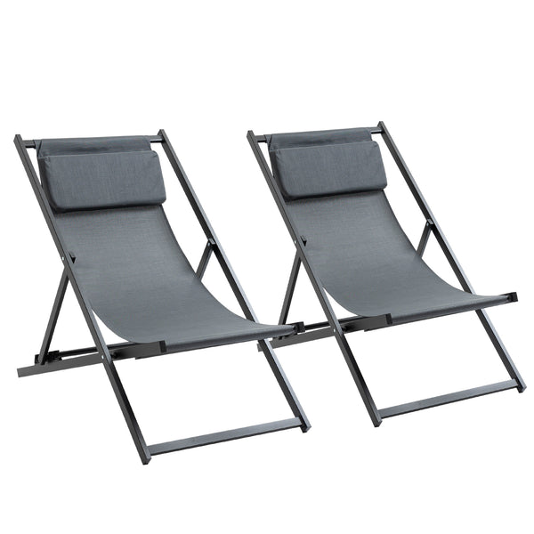 sconto Set mit 2 klappbaren Liegestühlen aus Aluminium 96,35 x 58 x 91,5 cm Rex Grey