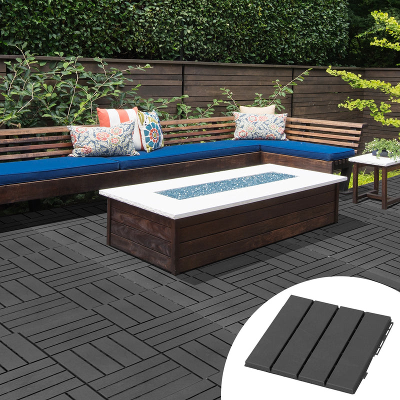 Set 9 Mattonelle a Incasto Effetto Legno 30x30x2 cm  Deck Nero