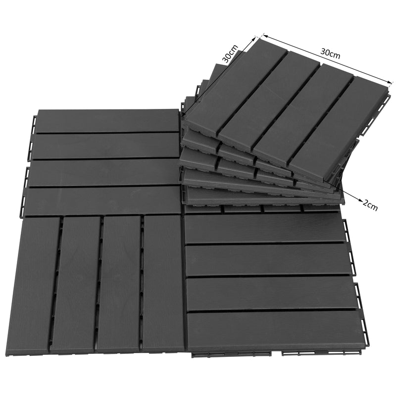 Set 9 Mattonelle a Incasto Effetto Legno 30x30x2 cm  Deck Nero
