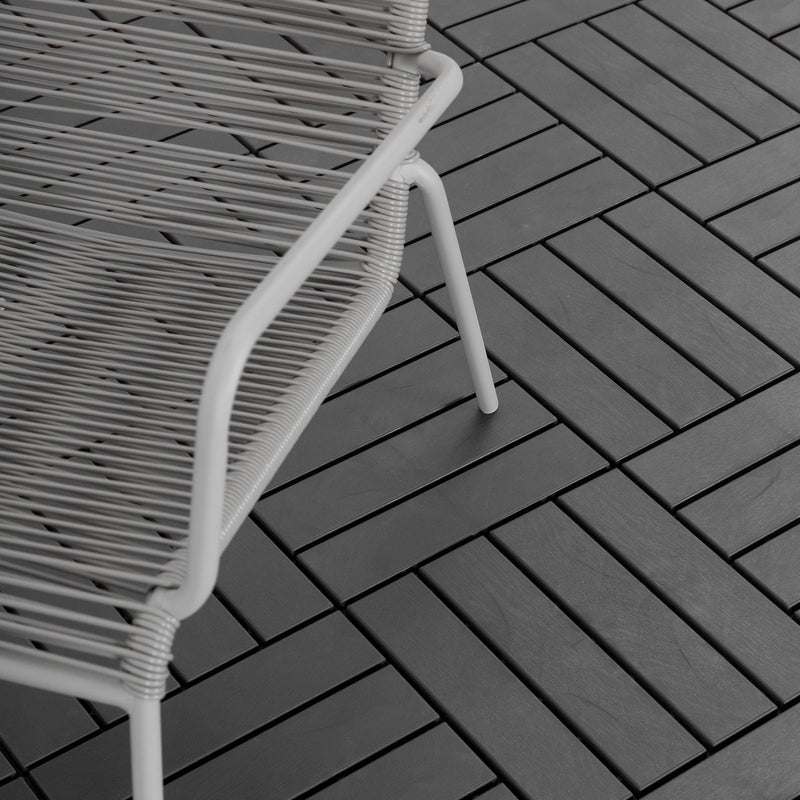 Set 9 Mattonelle a Incasto Effetto Legno 30x30x2 cm  Deck Nero