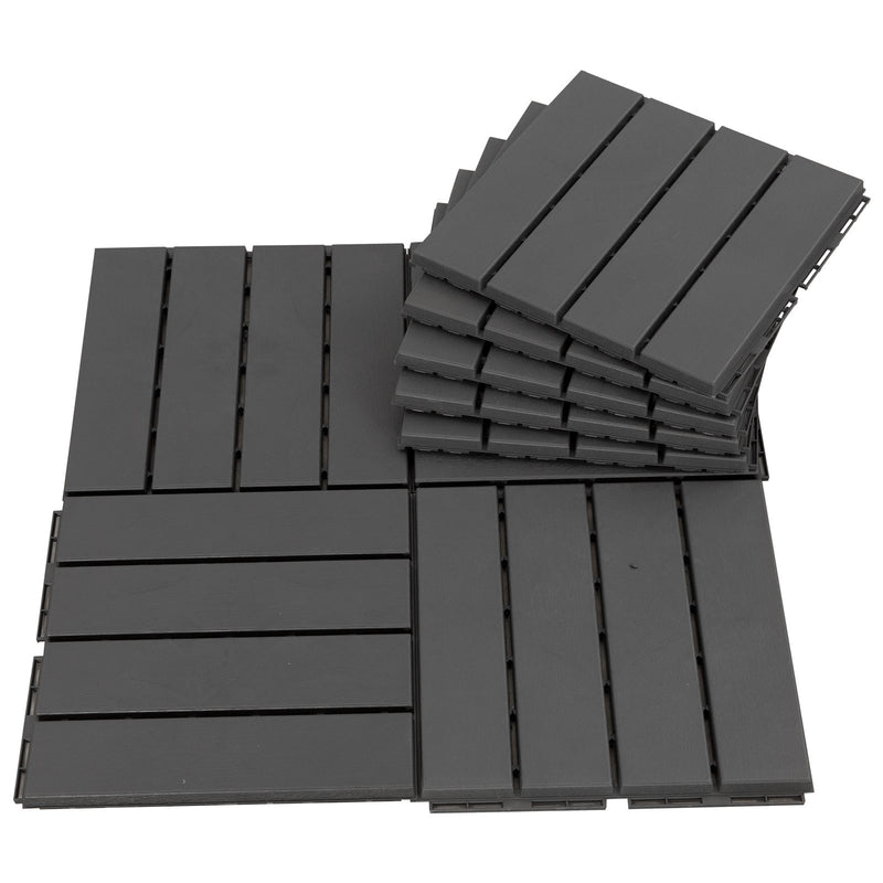 Set 9 Mattonelle a Incasto Effetto Legno 30x30x2 cm  Deck Nero