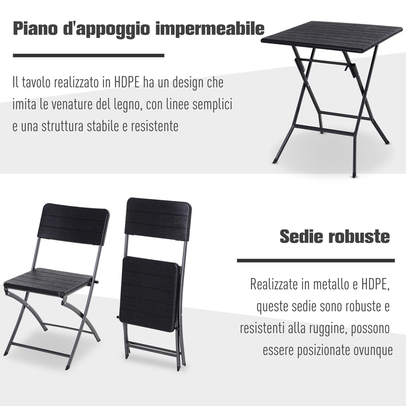 Set Tavolo 2 Sedie da Giardino Pieghevoli  Small Nero