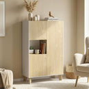 Credenza da Cucina 80x40x135 cm con 6 Scomparti Ante Soft Close in MDF Bianco e Legno      