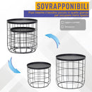 Set 2 Tavolini in Metallo Ø50x50 cm e Ø41,5x35,5 cm  Net Nero