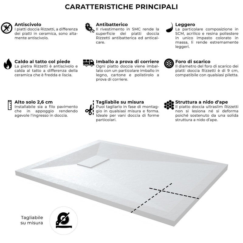 Piatto Doccia Effetto Pietra Rizzetti Muse Ardesia Bianco Varie Misure