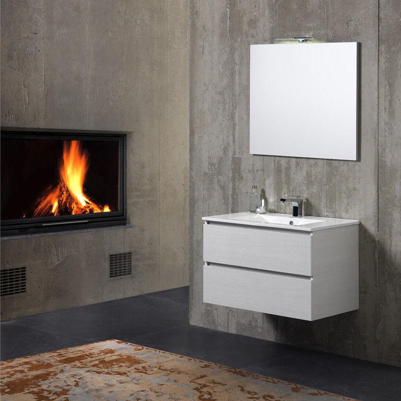 Mobile Bagno Sospeso 100 cm Lavabo 2 Cassetti + LED 30 cm Rizzetti Orlando Bianco Lucido
