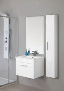 Mobile Bagno Sospeso 60 cm Lavabo con Colonna Rizzetti Real Bianco Lucido