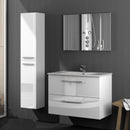Mobile Bagno Sospeso 80 cm Lavabo 2 Cassetti Colonna e Specchio Lucido Rizzetti Top Bianco