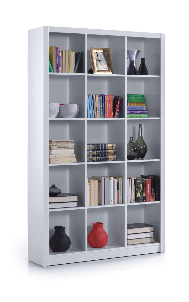 Libreria in Melaminico a 15 Scomparti 114x30x195 cm Rizzetti Rosalie Bianco Lucido