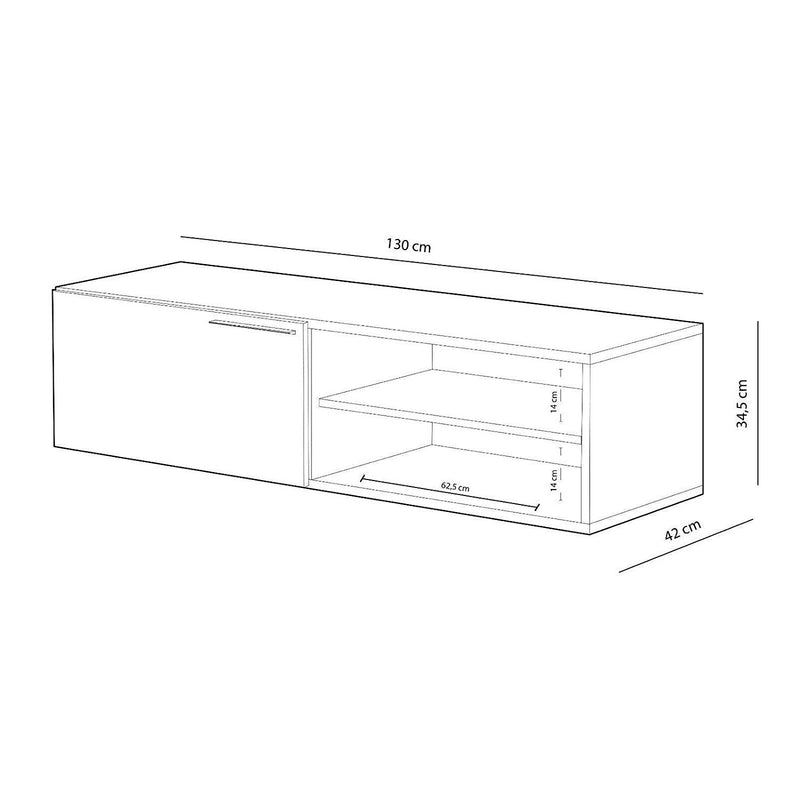Mobile TV 130x345x42 cm 1 Anta e 1 Rpiano Rizzetti Livingplus Cemento e Bianco Lucido