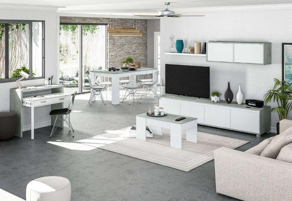 Aufbewahrungswand Fernsehschrank 1 Wohnwand Rizzetti Paris Weiß und Zement prezzo