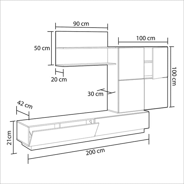 TV-Wandschrank mit Aufbewahrung, 2 Regale, 6 Türen, Rizzetti Spyder, kanadische Eiche und glänzendes Weiß prezzo