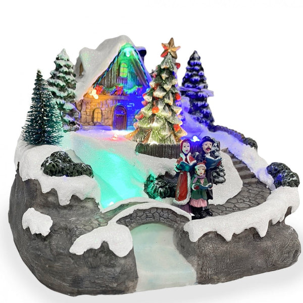 Weihnachtsdorf 20 x 19 x 16 cm aus Harz mit Lichtern, Geräuschen und Bewegung sconto