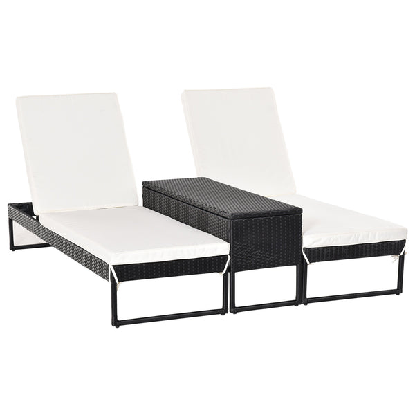 sconto 2er-Set Sonnenliegen mit Couchtisch aus schwarzem und weißem Rattan