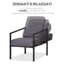 Set Salotto da Giardino in Metallo e Poliestere 2 Sedie 2 Pouf e Tavolino  Grigio e Nero