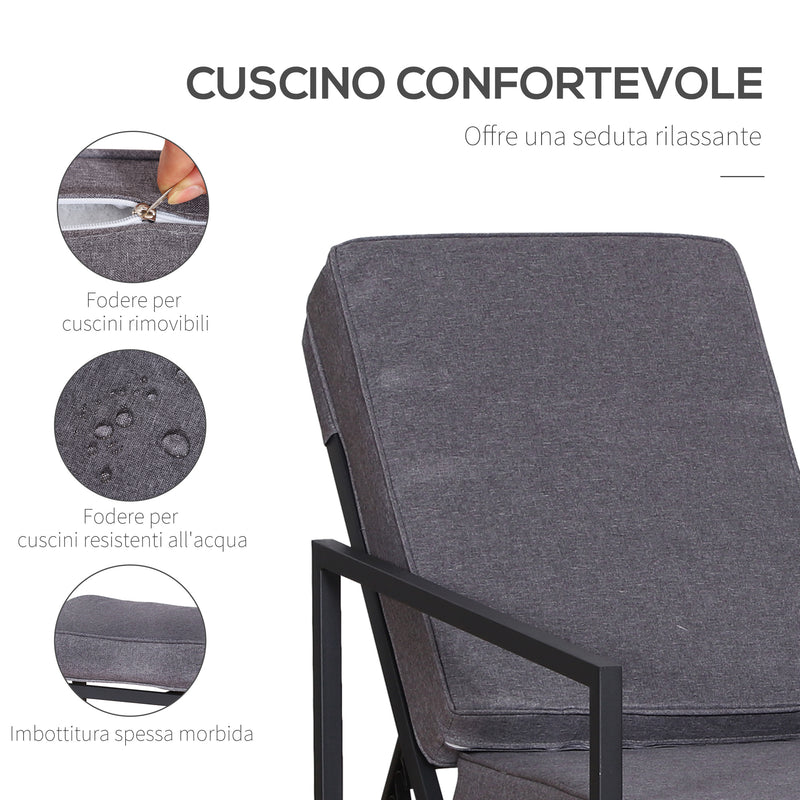 Set Salotto da Giardino in Metallo e Poliestere 2 Sedie 2 Pouf e Tavolino  Grigio e Nero