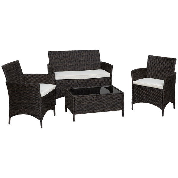 acquista Garten-Lounge-Set aus Rattan-Sofa, 2 Sesseln und schwarz-weißem Aufbewahrungstisch