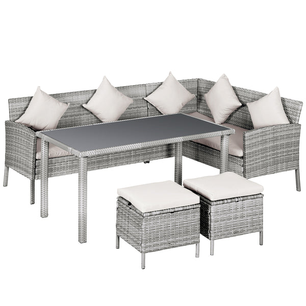 Rattan Garden Lounge Set 2 Ecksofas Couchtisch 2 graue Hocker acquista