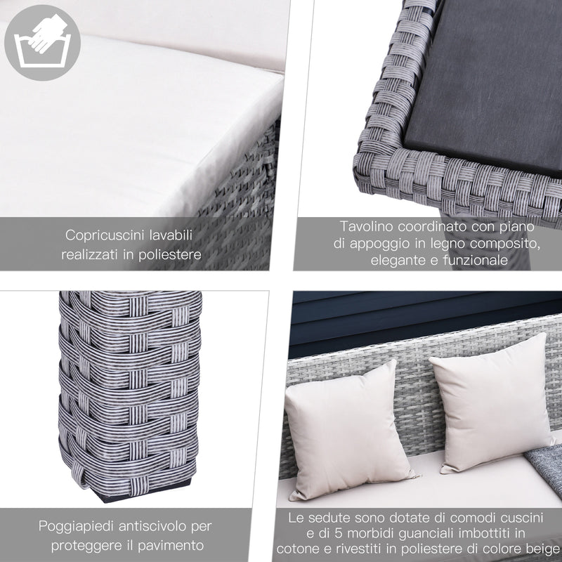 Set Salotto da Giardino in Rattan 2 Divani Angolari Tavolino 2 Sgabelli  Grigio