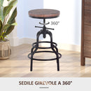 Sgabello Girevole Regolabile in Metallo e Legno di Pino  Nero e Marrone
