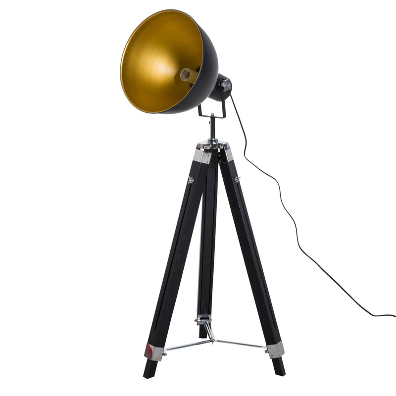 Lampada da Terra Tripode in Legno e Paralume in Metallo Altezza 102/152cm  Nero