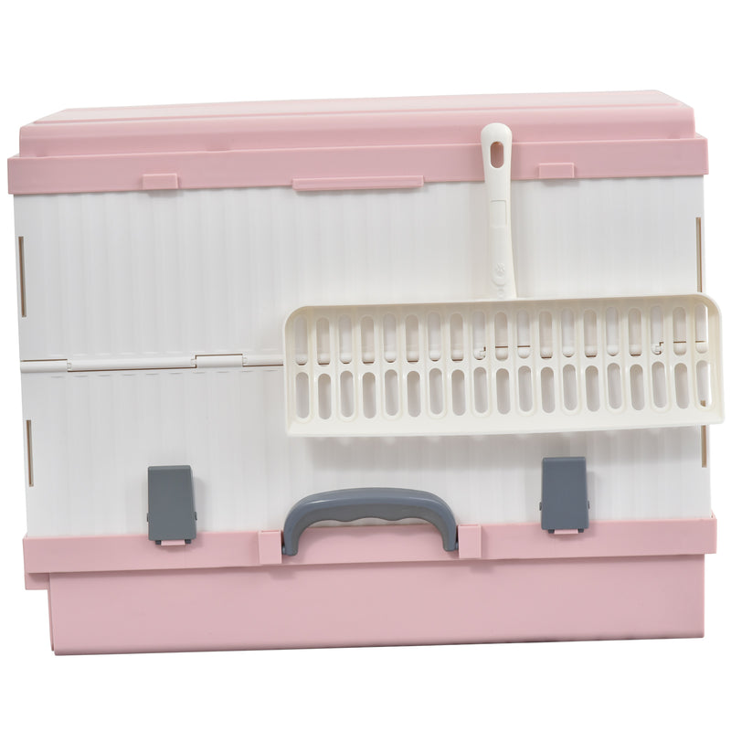 Lettiera per Gatti Portatile con Vassoio Estraibile e Accessori  Rosa e Bianca