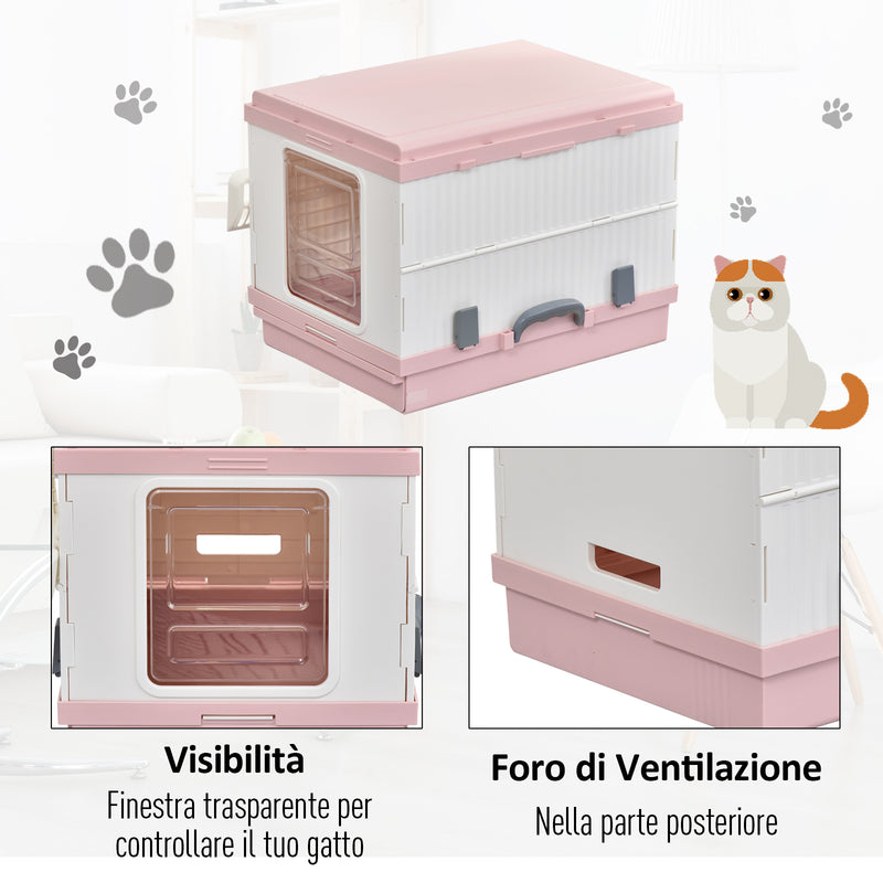 Lettiera per Gatti Portatile con Vassoio Estraibile e Accessori  Rosa e Bianca