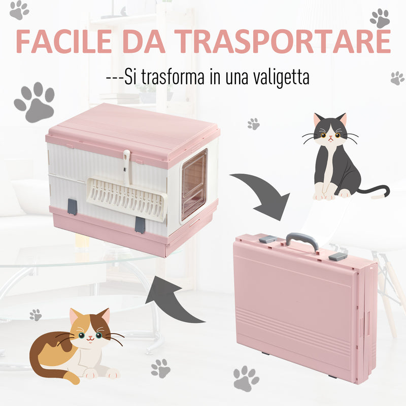 Lettiera per Gatti Portatile con Vassoio Estraibile e Accessori  Rosa e Bianca