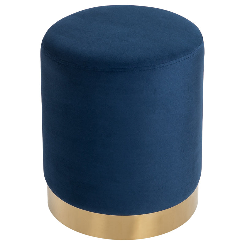 Pouf Poggiapiedi Ø36x42 cm in Velluto  Blu e Oro