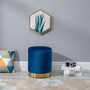 Pouf Poggiapiedi Ø36x42 cm in Velluto  Blu e Oro