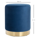 Pouf Poggiapiedi Ø36x42 cm in Velluto  Blu e Oro