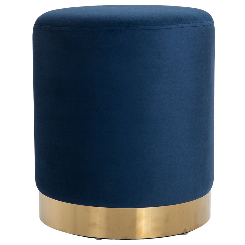 Pouf Poggiapiedi Ø36x42 cm in Velluto  Blu e Oro