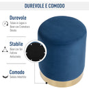 Pouf Poggiapiedi Ø36x42 cm in Velluto  Blu e Oro