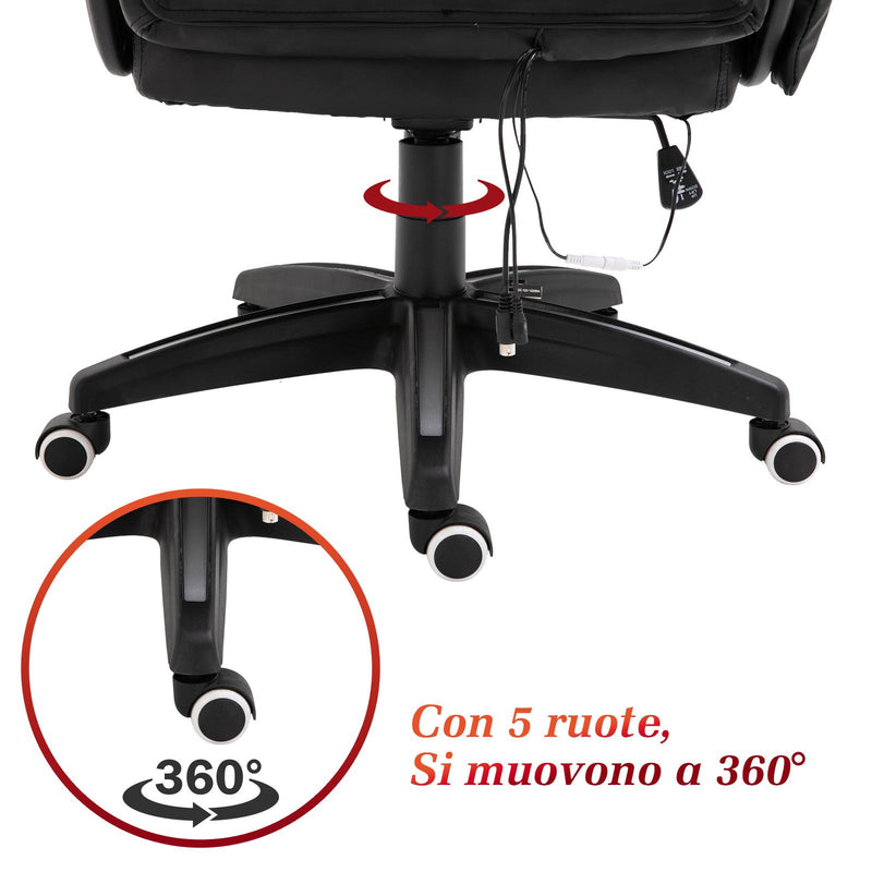 Sedia da Gaming Ergonomica Massaggiante Riscaldante in Similpelle  Nera