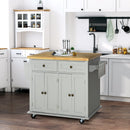 Carrello Isola da Cucina 2 Cassetti e 2 Armadietti Piano in Legno 111x44,5x82,5 cm Grigio  