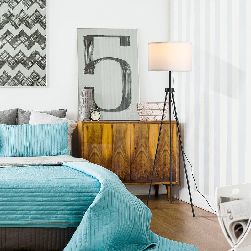 Lampada da Terra Tripode in Metallo con Paralume H152 cm E27  Nero e Bianco