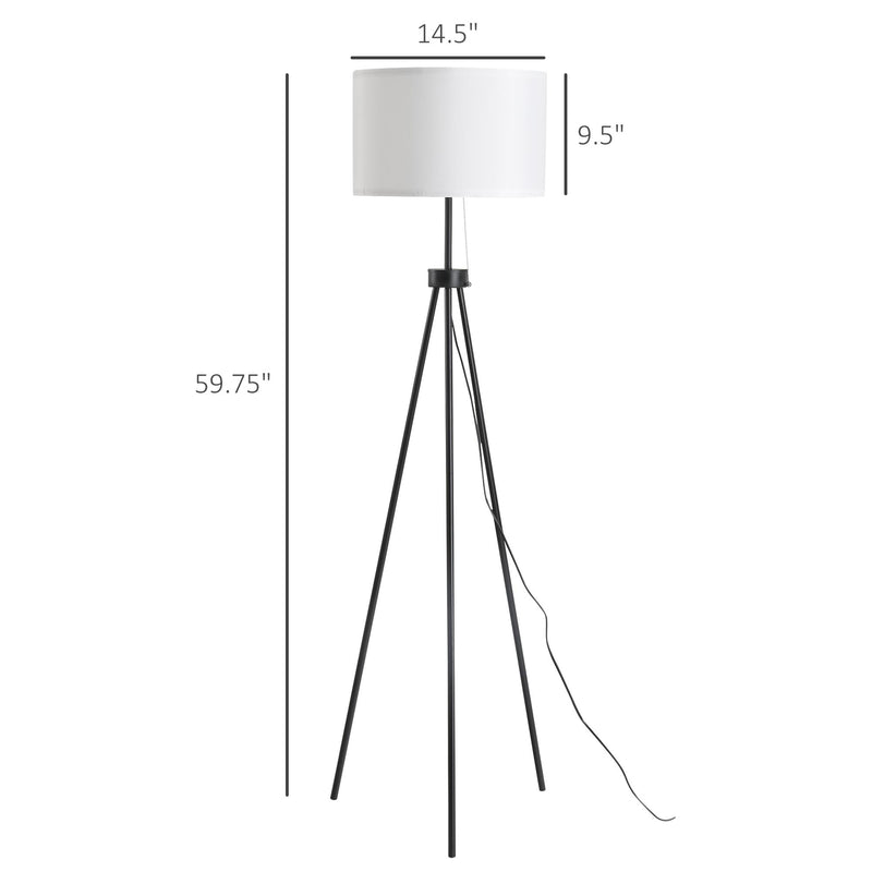 Lampada da Terra Tripode in Metallo con Paralume H152 cm E27  Nero e Bianco